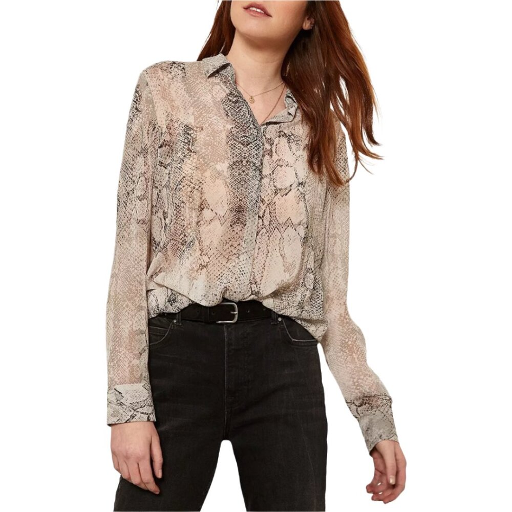 INC International Concepts Snakeskin Print Blouse - Pink, Cream & Black - US 8